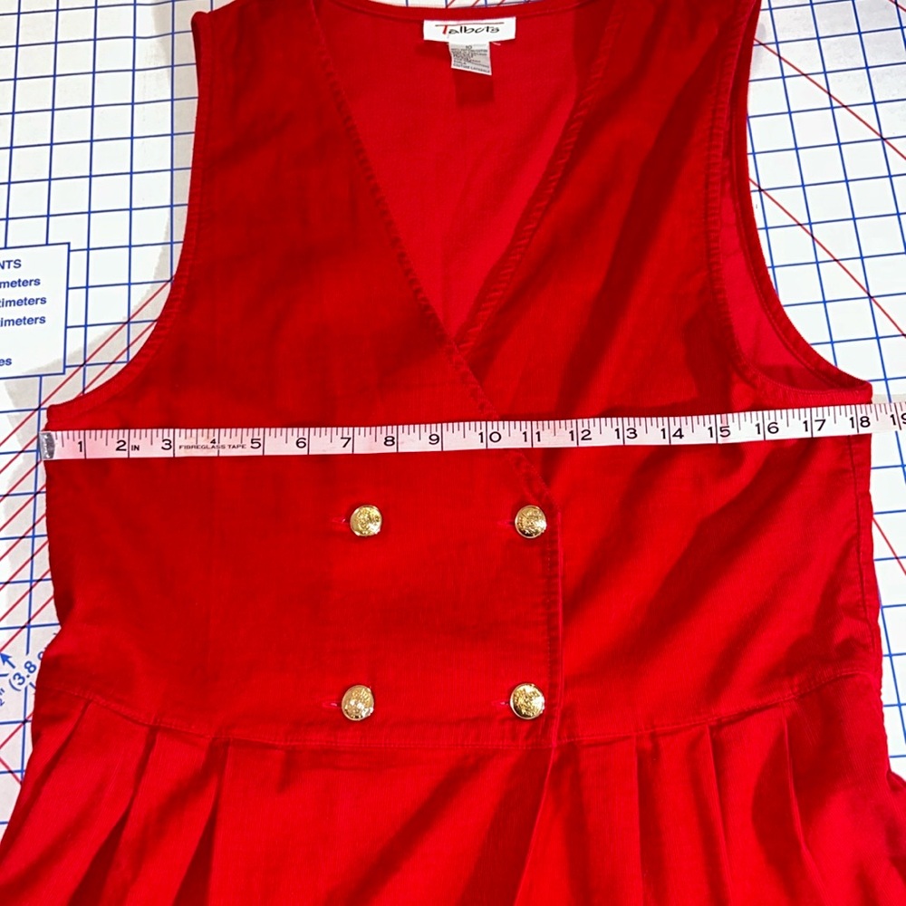 Vintage Talbots Red Corduroy Jumper Dress With Go… - image 8